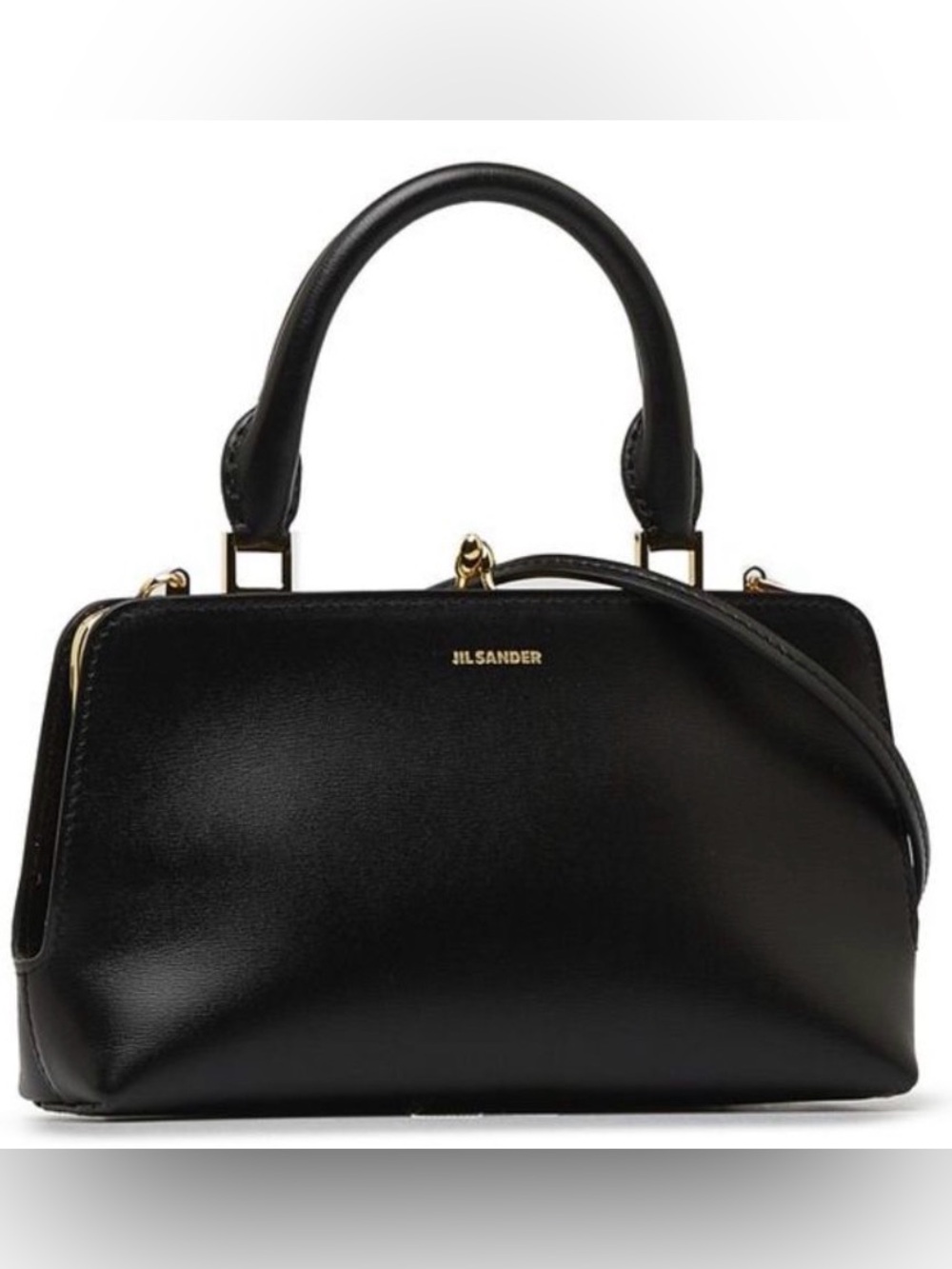 Jil Sander Kiss Lock Black Leather Goji Bag w/ Gold Hardware